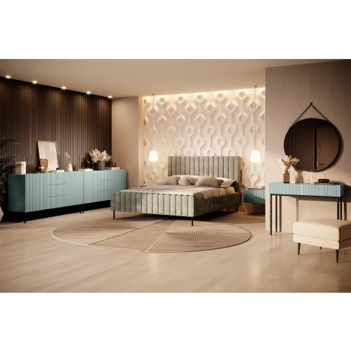 Komoda Nicole 150 cm z szufladami i półkami - szałwia / czarne nóżki - Limitowana oferta